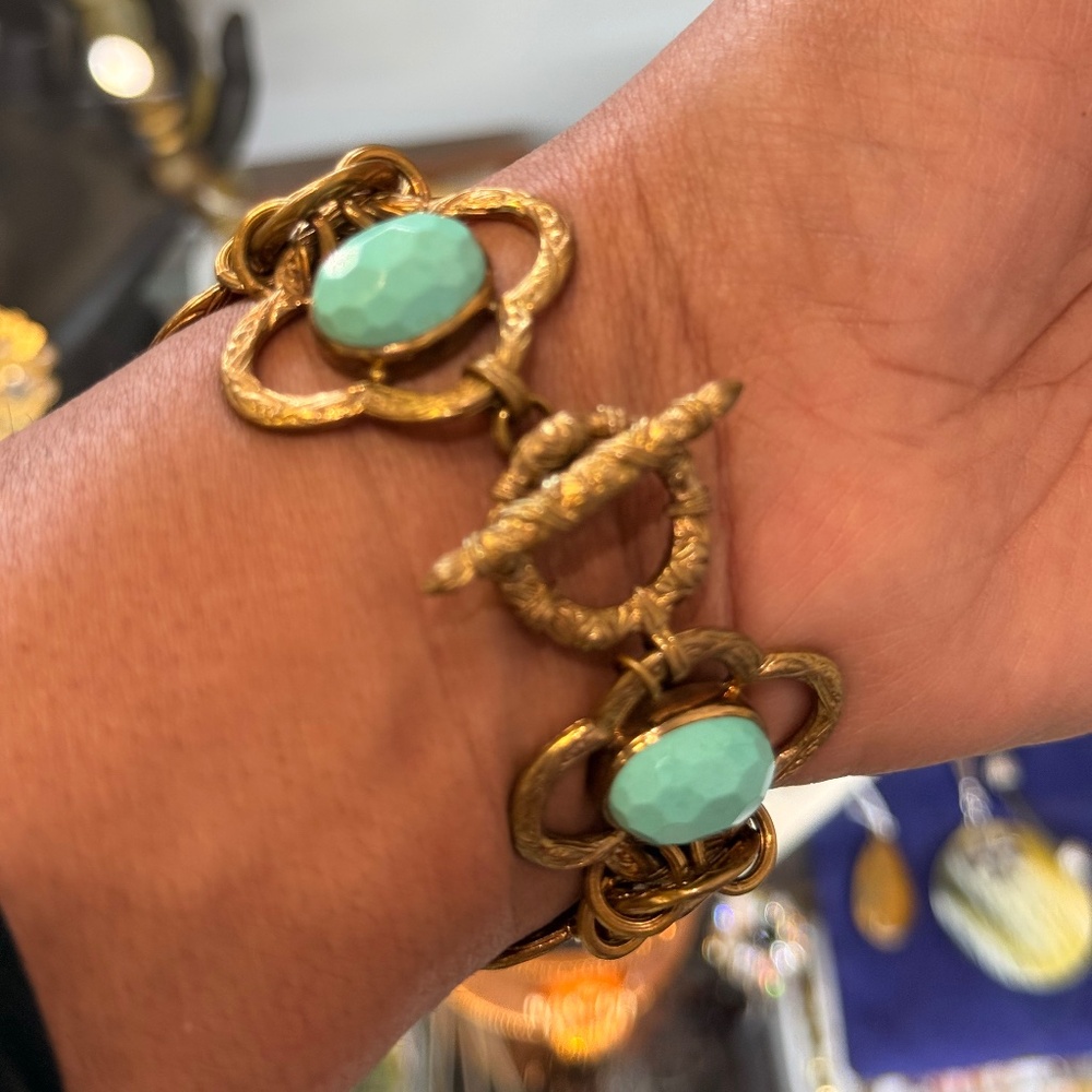 Stephen Dweck Bracelet Brass w Turquoise & Mother of Pearl